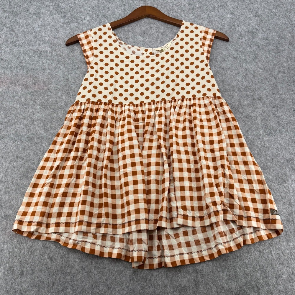 Matilda Jane Polka Dot Gingham Tunic Top Brown Cream Sleeveless Babydoll Large